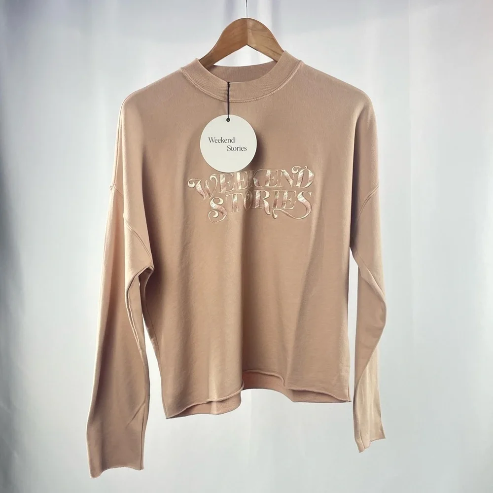 NWT Weekend Stories Jane Sweatshirt‎ in Taupe Size Extra Small